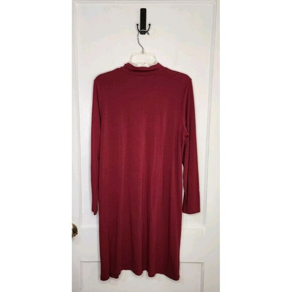 EILEEN FISHER Viscose Jersey Mock-Neck Knee Length Dress in Wine Red Sz Large - Picture 2 of 4